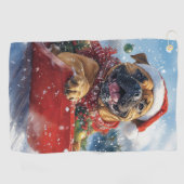 Bullmastiff Hund in Sledge Let it Schnee Weihnacht Golfhandtuch (Horizontal)