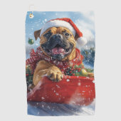 Bullmastiff Hund in Sledge Let it Schnee Weihnacht Golfhandtuch (Vorderseite)