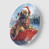 Bullmastiff Hund in Sledge Let it Schnee Weihnacht Große Wanduhr (Winkel)