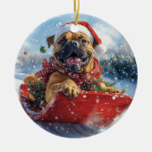 Bullmastiff Hund in Sledge Let it Schnee Weihnacht Keramik Ornament (Vorne)