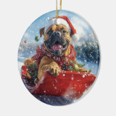 Bullmastiff Hund in Sledge Let it Schnee Weihnacht Keramik Ornament (Links)