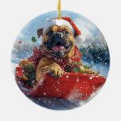 Bullmastiff Hund in Sledge Let it Schnee Weihnacht Keramik Ornament (Hinten)