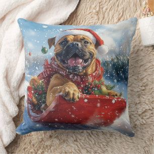 Bullmastiff Hund in Sledge Let it Schnee Weihnacht Kissen