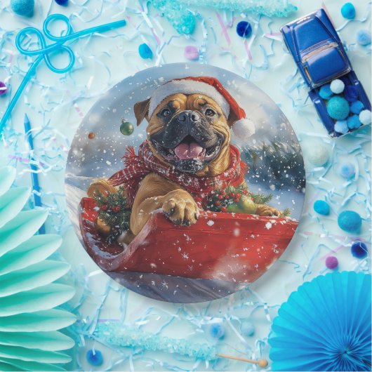 Bullmastiff Hund in Sledge Let it Schnee Weihnacht Pappteller (Party)