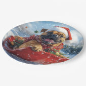 Bullmastiff Hund in Sledge Let it Schnee Weihnacht Pappteller (Schrägansicht)