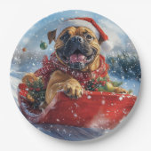 Bullmastiff Hund in Sledge Let it Schnee Weihnacht Pappteller (Vorderseite)