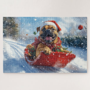Bullmastiff Hund in Sledge Let it Schnee Weihnacht Puzzle