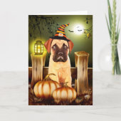 Bullmastiff Hund mit Hexenhutenhut Halloween Karte (Vorderseite)