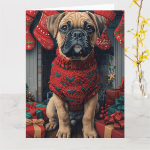Bullmastiff-Hund mit Weihnachtsgeschenken Kamin Karte