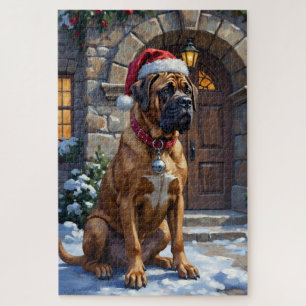 Bullmastiff-Hund Wächter von Christmas Manor Kunst Puzzle