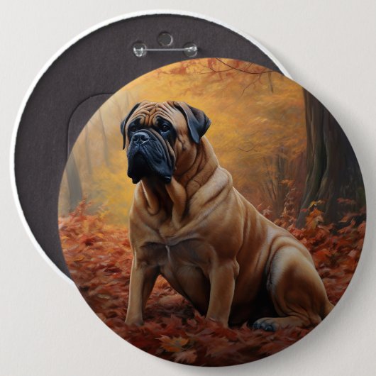 Bullmastiff im Herbst Leaves Fall Inspiriert Button (Vorne & Hinten)