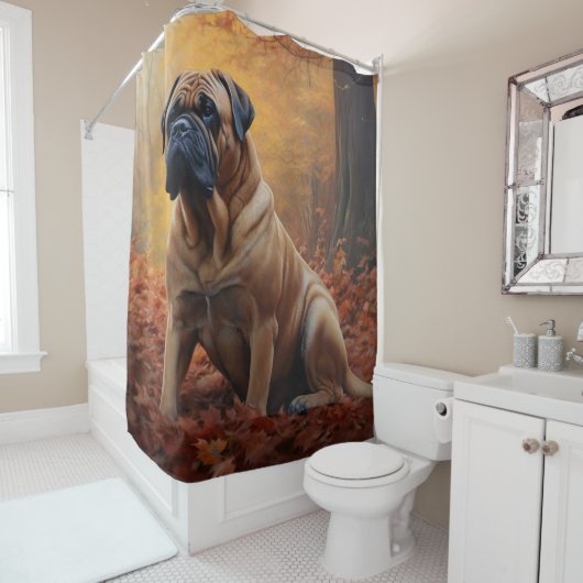 Bullmastiff im Herbst Leaves Fall Inspiriert Duschvorhang (Beispiel)