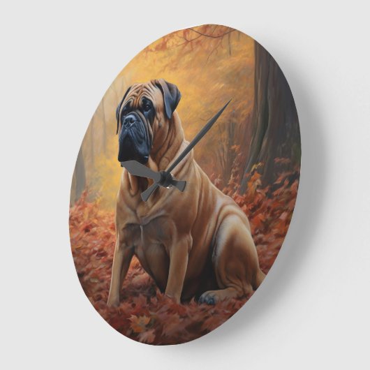 Bullmastiff im Herbst Leaves Fall Inspiriert Große Wanduhr (Winkel)