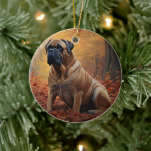 Bullmastiff im Herbst Leaves Fall Inspiriert Keramik Ornament
