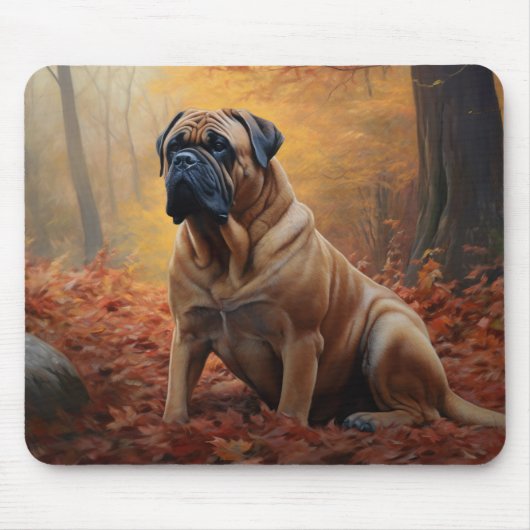 Bullmastiff im Herbst Leaves Fall Inspiriert Mousepad (Vorne)