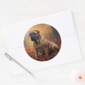 Bullmastiff im Herbst Leaves Fall Inspiriert Runder Aufkleber (Umschlag)