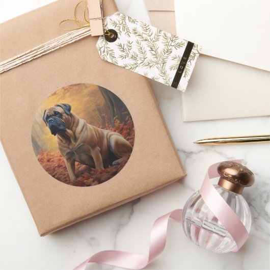 Bullmastiff im Herbst Leaves Fall Inspiriert Runder Aufkleber (Schenken)