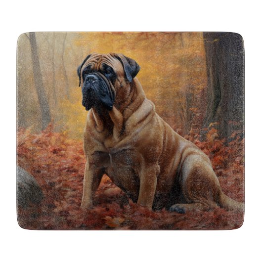 Bullmastiff im Herbst Leaves Fall Inspiriert Schneidebrett (Vorderseite)
