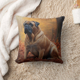 Bullmastiff im Herbstlaubfall inspiriert Kissen