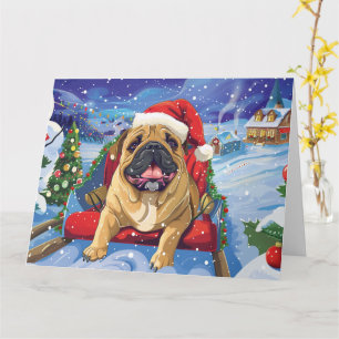 Bullmastiff im Schlitten Schnee Weihnachten Karte