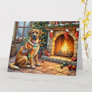 Bullmastiff-Kamin mit Weihnachtslichtern Karte