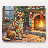 Bullmastiff-Kamin mit Weihnachtslichtern Mousepad (Vorne)