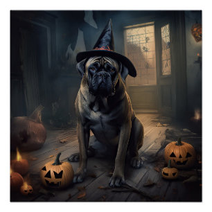 Bullmastiff-Kürbisse Halloween Gruselig Poster