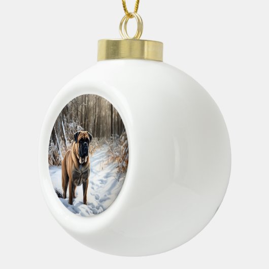 Bullmastiff Let It Schnee Weihnachten Keramik Kugel-Ornament (Rechts)