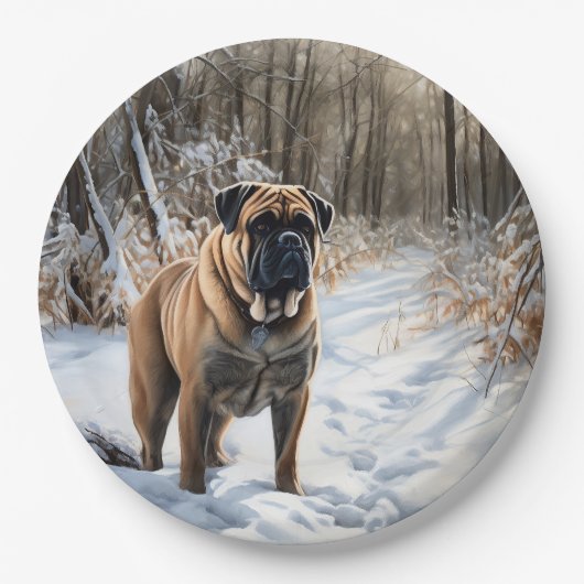 Bullmastiff Let It Schnee Weihnachten Pappteller (Vorderseite)