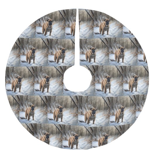 Bullmastiff Let It Schnee Weihnachten Polyester Weihnachtsbaumdecke (Vorderseite)