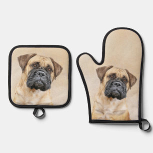 Bullmastiff Malerei Fawn Red Sable Niedlich Hunde Ofenhandschuh & Topflappen-Set