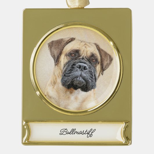 Bullmastiff-Malerei - Niedliche Original Dog Art Banner-Ornament Gold (Vorderseite)