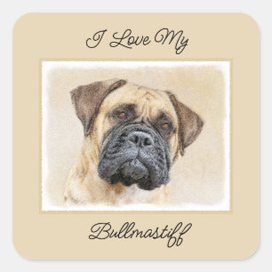 Bullmastiff-Malerei - Niedliche Original Dog Art Quadratischer Aufkleber