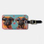 Bullmastiff mit Herz-Rose Valentinstag Gepäckanhänger (Vorderseite horizontal)