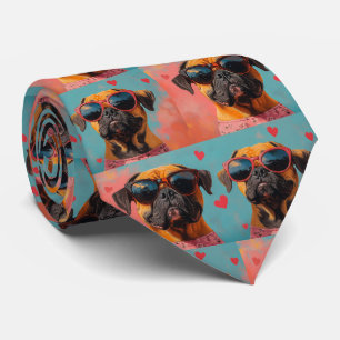 Bullmastiff mit Herz Rosen Valentinstag  Krawatte
