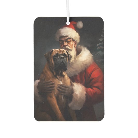 Bullmastiff mit Weihnachtsmann Weihnachten Autolufterfrischer (Vorderseite)