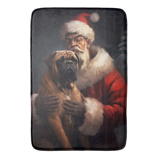 Bullmastiff mit Weihnachtsmann Weihnachten Badematte (Vorderseite Vertikal)
