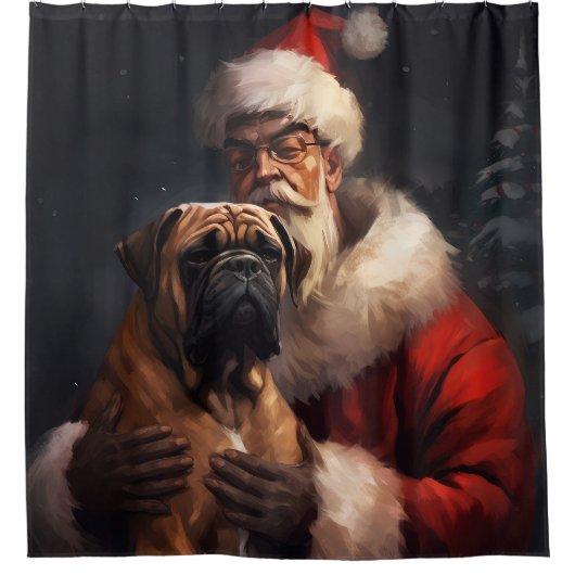 Bullmastiff mit Weihnachtsmann Weihnachten Duschvorhang (Vorderseite)