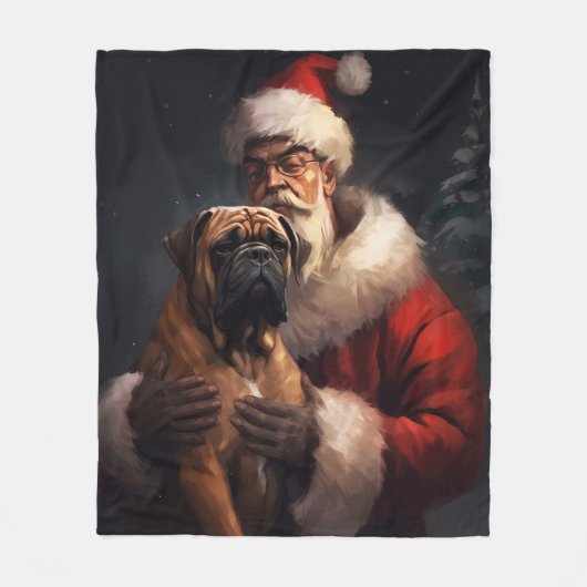 Bullmastiff mit Weihnachtsmann Weihnachten Fleecedecke (Vorderseite)