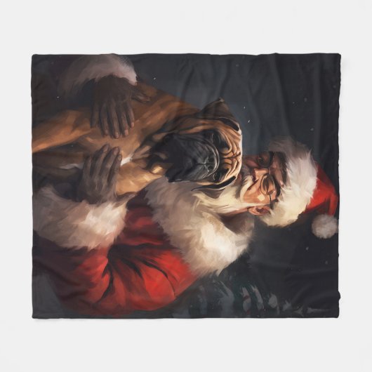 Bullmastiff mit Weihnachtsmann Weihnachten Fleecedecke (Vorderseite (Horizontal))