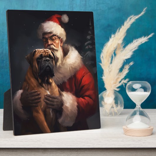 Bullmastiff mit Weihnachtsmann Weihnachten Fotoplatte (Seite)