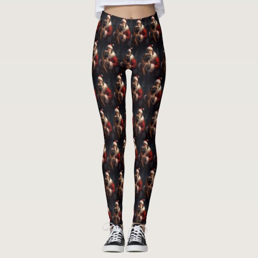 Bullmastiff mit Weihnachtsmann Weihnachten Leggings (Vorderseite)