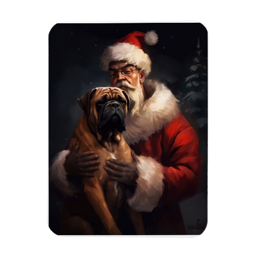 Bullmastiff mit Weihnachtsmann Weihnachten Magnet (Vertikal)