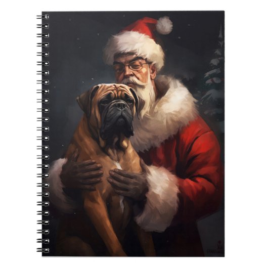 Bullmastiff mit Weihnachtsmann Weihnachten Notizblock (Vorderseite)