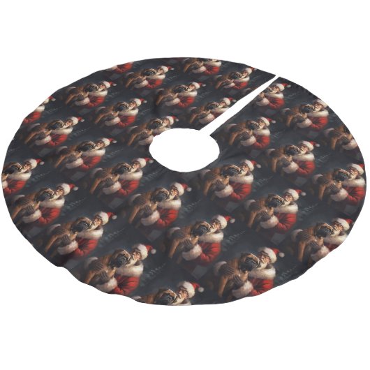 Bullmastiff mit Weihnachtsmann Weihnachten Polyester Weihnachtsbaumdecke (Schrägansicht)