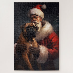 Bullmastiff mit Weihnachtsmann Weihnachten Puzzle