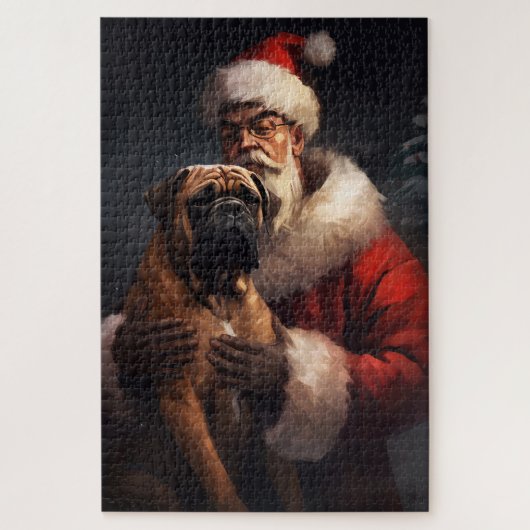 Bullmastiff mit Weihnachtsmann Weihnachten Puzzle (Vertikal)