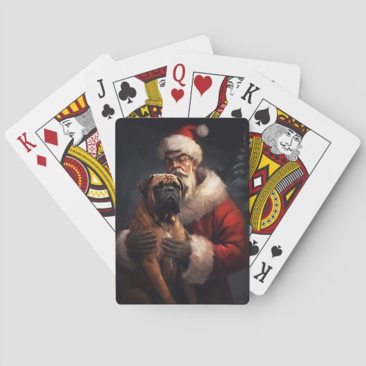 Bullmastiff mit Weihnachtsmann Weihnachten Spielkarten (Rückseite)