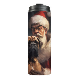 Bullmastiff mit Weihnachtsmann Weihnachten Thermosbecher