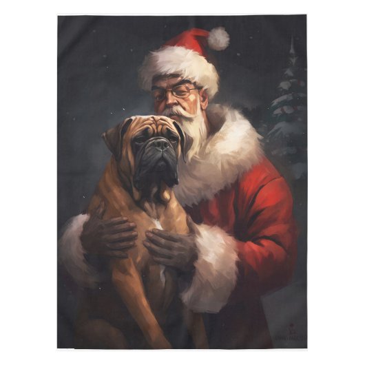 Bullmastiff mit Weihnachtsmann Weihnachten Tischdecke (Vorderseite)